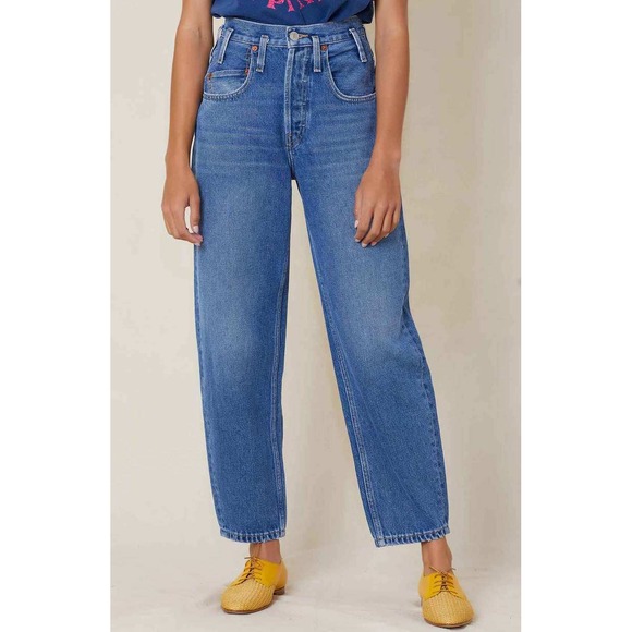 Re/Done NWOT Womens 80s Peg Leg Jean 27 Medium Wash Barrel Leg Loose High Rise - Picture 1 of 11